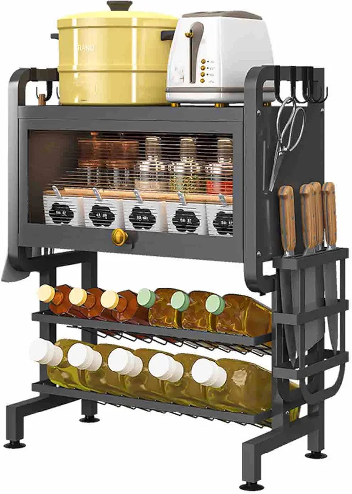 Soportes Para Botes De Especias Especiero Especieros Para Cocina Organizador Pared Spice Rack Armario Sujetador De Cuchillo Armarios Con Puerta Prueba De Polvo Multicapa (black,55x22.5x61cm)