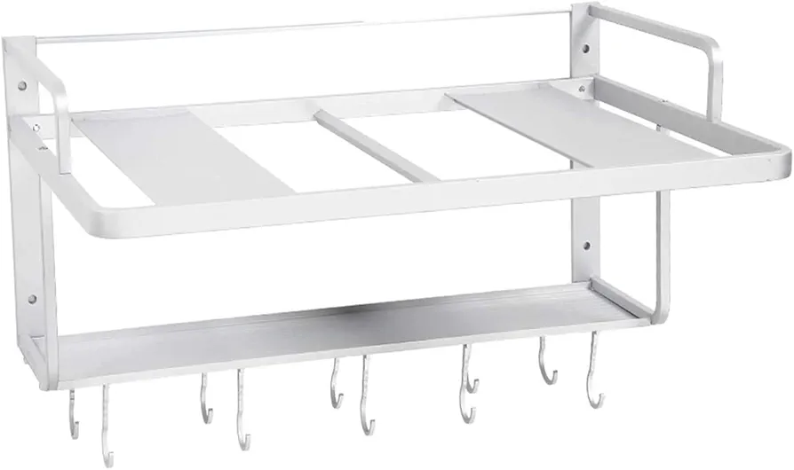 Estante de aluminio de doble cubierta para horno microondas con soporte de pared, organizador multifuncional, estante de almacenamiento para accesorios de cocina