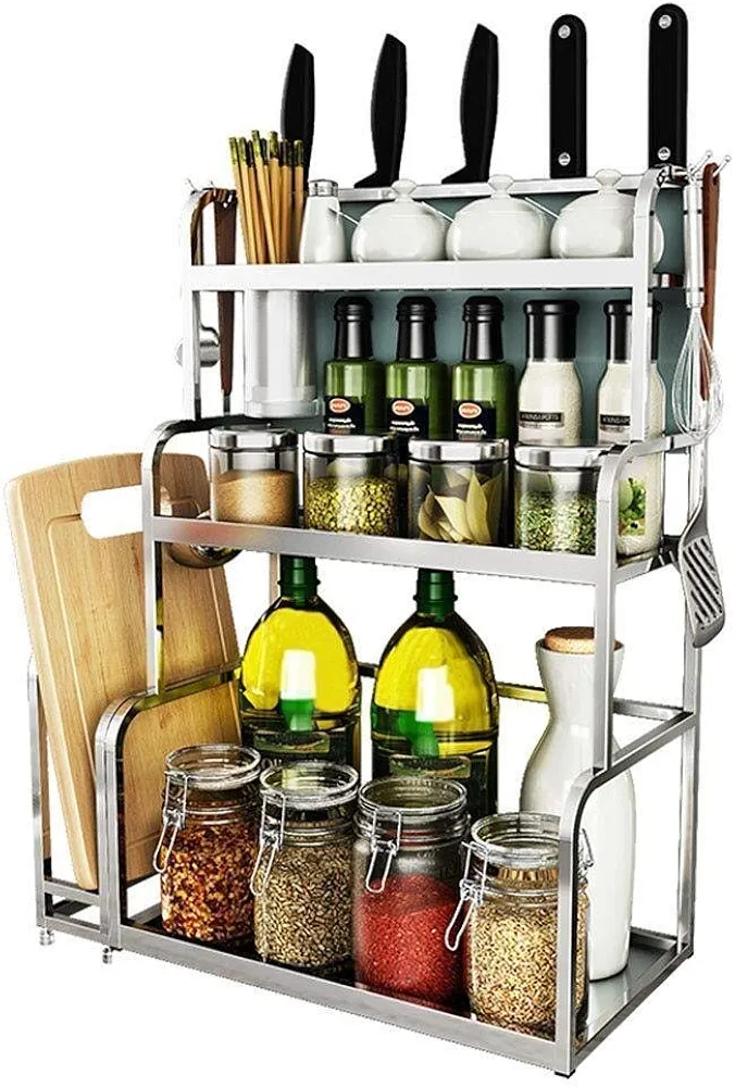 Estante de cocina moderno de acero inoxidable, estante para especias, estante de cocina, estante para paquetes de hierbas, soporte para encimera, estante para tarros de especias, latas, bote