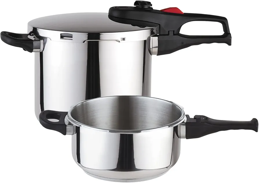 MAGEFESA ® Practika Plus Olla a presión Super rápida de 4 y 6 litros, fácil Uso, Acero Inoxidable 18/10, para Todo Tipo de cocinas, inducción, Fondo Termo difusor, 5 Sistemas de Seguridad, Express