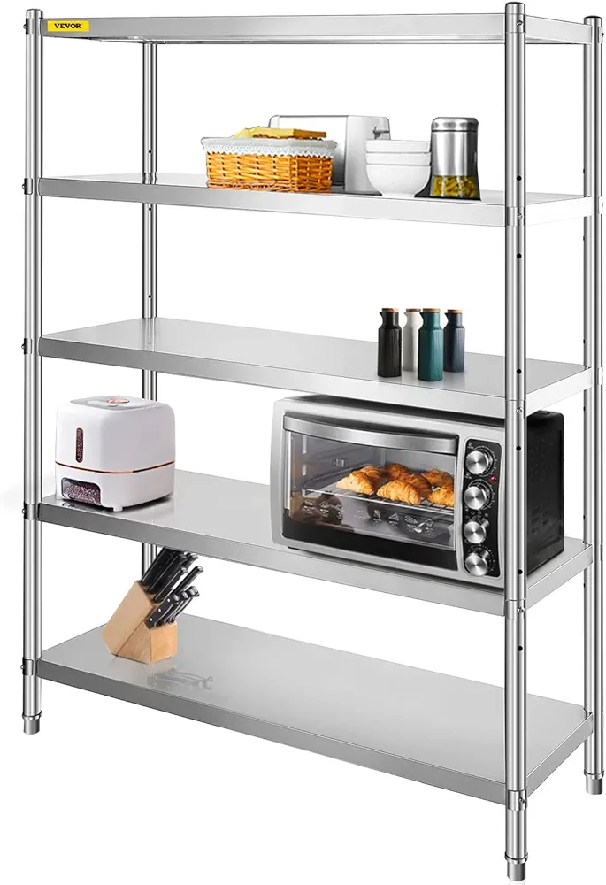 VEVOR 48 x 18,5 Pulgadas, Estante de Cocina, Acero Inoxidable, Mesa de Almacenamiento, Cocina, 5 Pisos, Universal, Estante de Especias Profesional