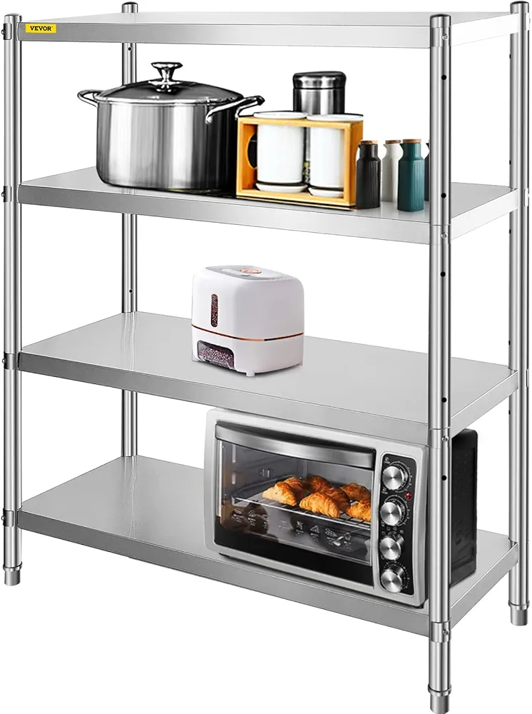 VEVOR Estantería de cocina de 47 x 19 x 61 pulgadas, estantería para cocina, estante de metal con 4 estantes, estantería de 181 kg de capacidad, estantería de acero inoxidable para cocina y garaje