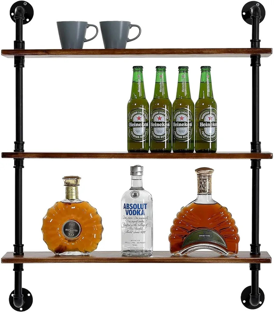 Botellero de pared con soporte de metal, estantes de barra de cocina, estante organizador de copas de vino, soporte para artículos diversos, soporte de almacenamiento de exhibición de 2/3 niveles(120x