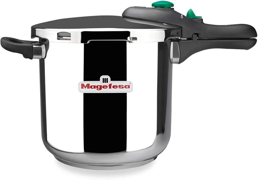 MAGEFESA ® Dynamic olla a presión Súper rápida de 6 litros, fabricada en acero inoxidable 18/10, apta para todo tipo de cocinas, incluido inducción, 5 sistemas de seguridad, fácil uso, express