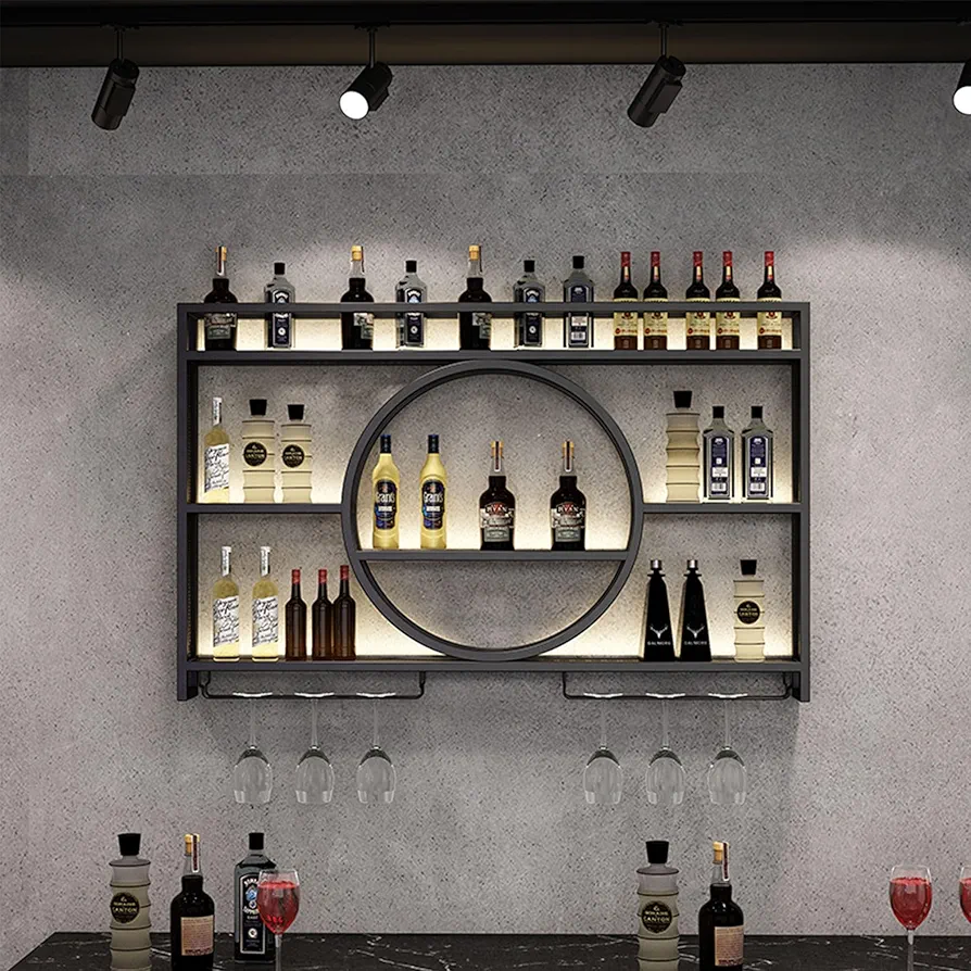 Botellero Vino Pared Para Vinoteca Wine Rack Botellero Vertical Garrafeira de Vino Mueble Bar Mini Bar para Casa Salon Barra Bar Muebles Cocina con Portavasos Estantes de Almacenamiento ( Color : Nero