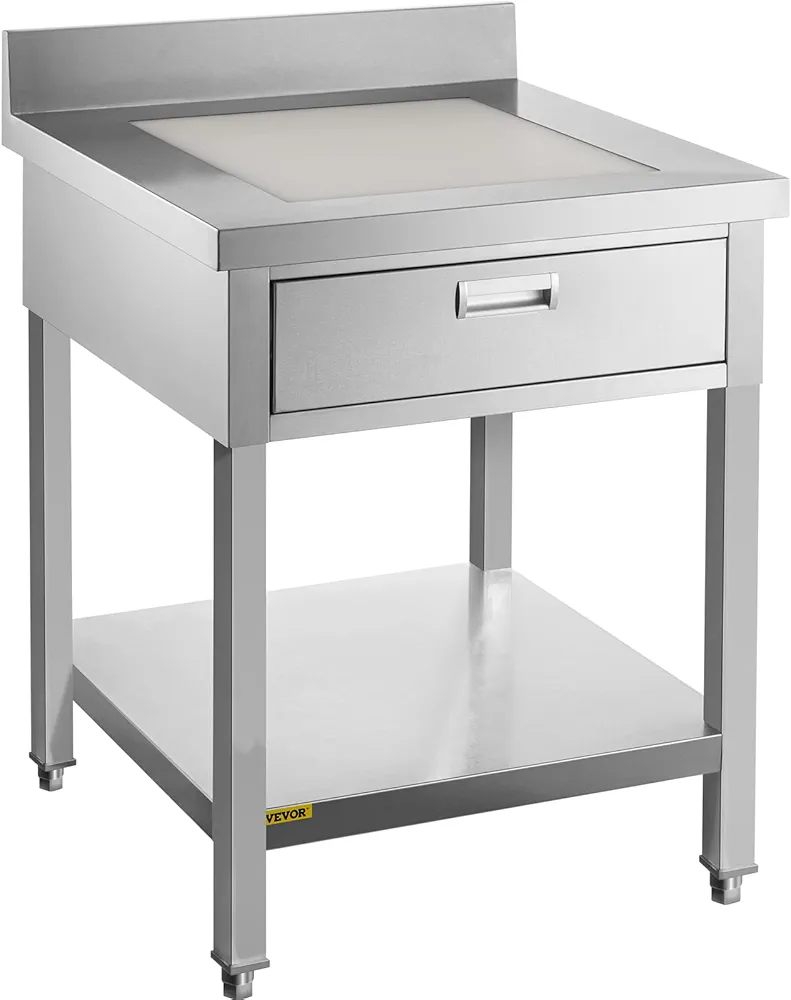 Vevor Mesa de Trabajo de Acero Inoxidable 76 x 61 x 95 cm Mesa de Preparación Capacidad de 440 lbs Mesa de Cocina Comercial Trabajo con 1 Cajón Tablero de Operación PE para Comerdor, Cocina Comercial