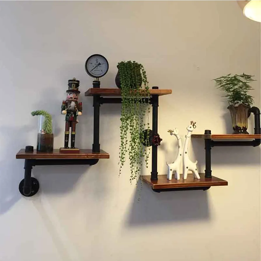 CDZYMY Estante para Colgar en la Pared estantes flotantes rústicos de Madera de 4 Niveles Estante Organizador de Almacenamiento decoración de tuberías para Pasillo de Cocina Soporte de exhibición