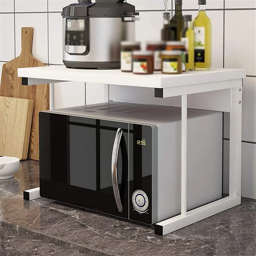 Soporte de microondas de 2 niveles para cocina, horno, encimera, estante de almacenamiento con extensión, organizador de cocina para vajilla, 21.3 x 13.8 x 14 pulgadas