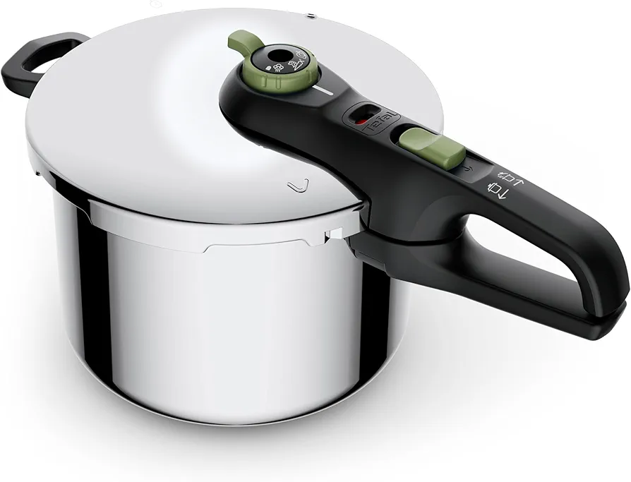 Tefal Olla a presión Secure Trendy 4L - Dos programas, verdura y carne, comidas más rápidas, resultados tiernos, tapa de cocción a presión, compatible con inducción, hasta 4 personas