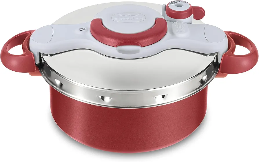 Tefal Olla a presión Clipso Minut Duo 5 L - Olla express aluminio con 5 sistemas de seguridad y cierre fácil con una sola mano, fuego lento, modo cacerola, función vapor, modo olla a presión