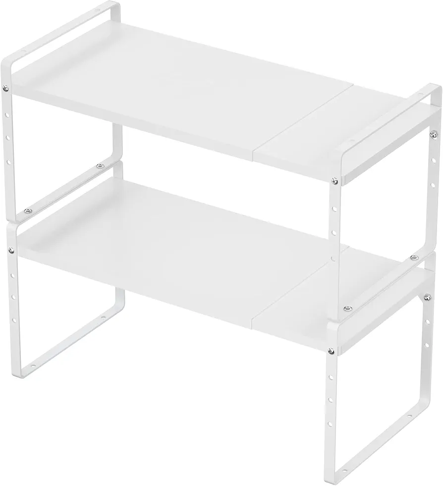 SANNO Organizador de estante de cocina expandible, estante de almacenamiento para armario, estante apilable para mostrador, organizador de espacio, estante de almacenamiento de despensa, color blanco,