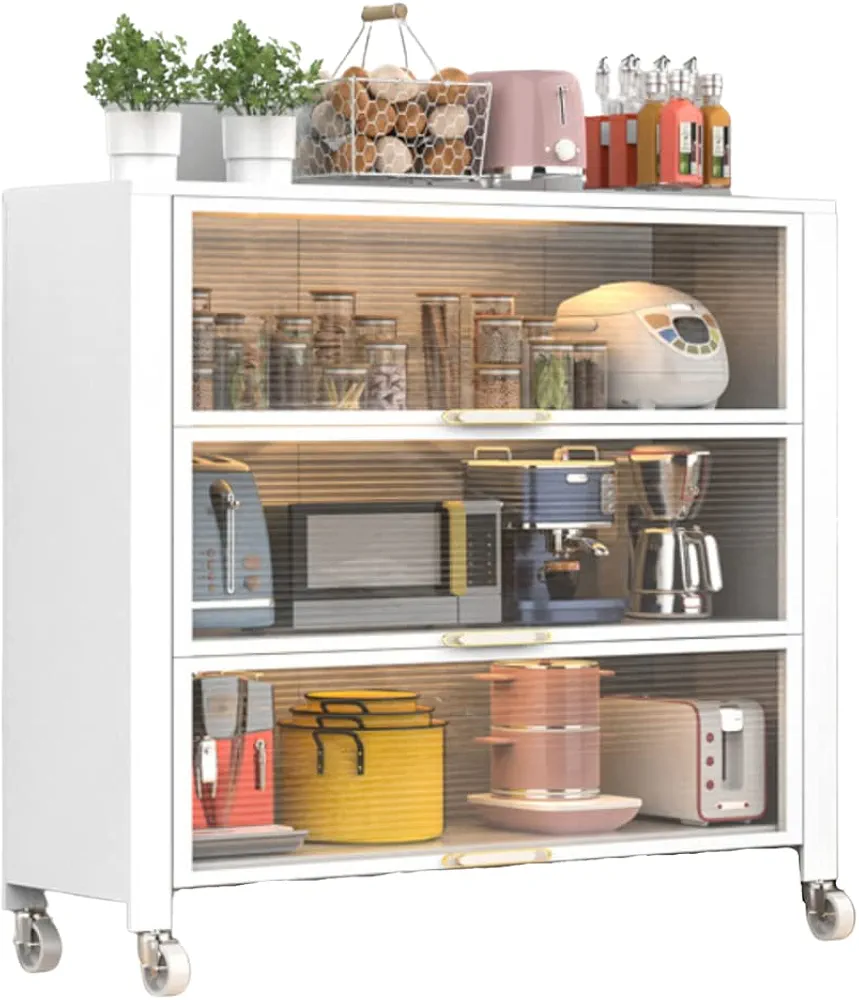 MAGIC SELECT Armario de Cocina con Ruedas, Estantería de Almacenamiento para Hogar, Estante con Puertas, Organizador para Casa, Baño, Salón, Habitación, 3 Baldas