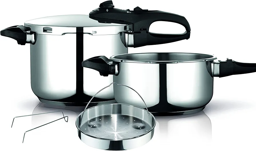 Fagor Duo Olla a Presión 6 + 4 Litros, Inducción, Express Super Rápida, Acero Inox. 18/10, Todo Tipo Cocinas, Fondo Termo Difusor, 2 Niveles de Presión, 5 Sistemas de Seguridad, Incluye Cestillo