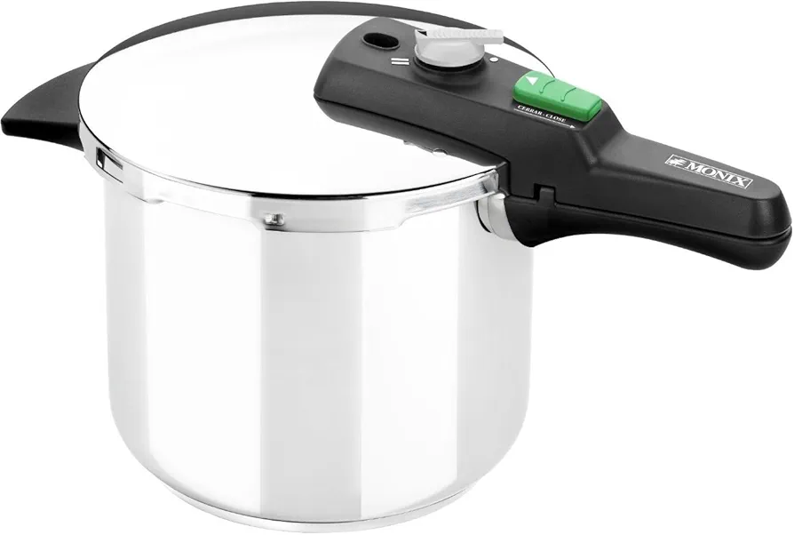 Monix Quick | Olla Express de 6 litros, 22 cm de diámetro, Fabricada en Acero Inoxidable, con Triple Sistema de Seguridad y 2 Niveles de Presión, Apta para Todo Tipo de cocinas, 18/10, Plateado