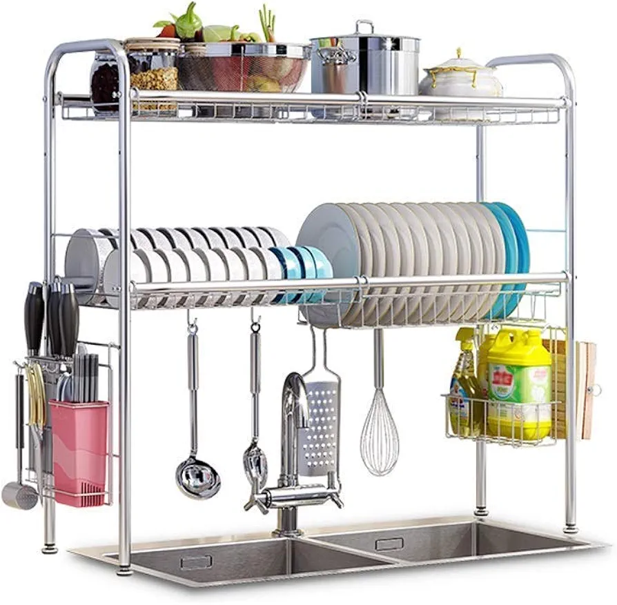 WLABCD Estante de Cocina y baño, Estante para secar Platos de 2 Niveles sobre Fregadero, Estante escurridor para Suministros de Cocina, Organizador de mostrador, Soporte para Utensilios, exhibición d