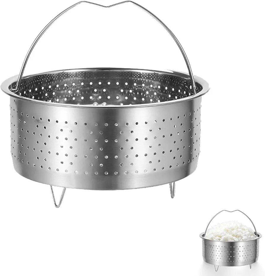 Rkllejs Cesta de Vapor Acero Inoxidable, Cesto Accesorio para Cocción, 17.5cm Inserto de Vapor, Cocinar al Vapor a Presión de Arroz, con Mango, Cesta de Vapor de Vegetales, para Cocinas, Restaurantes