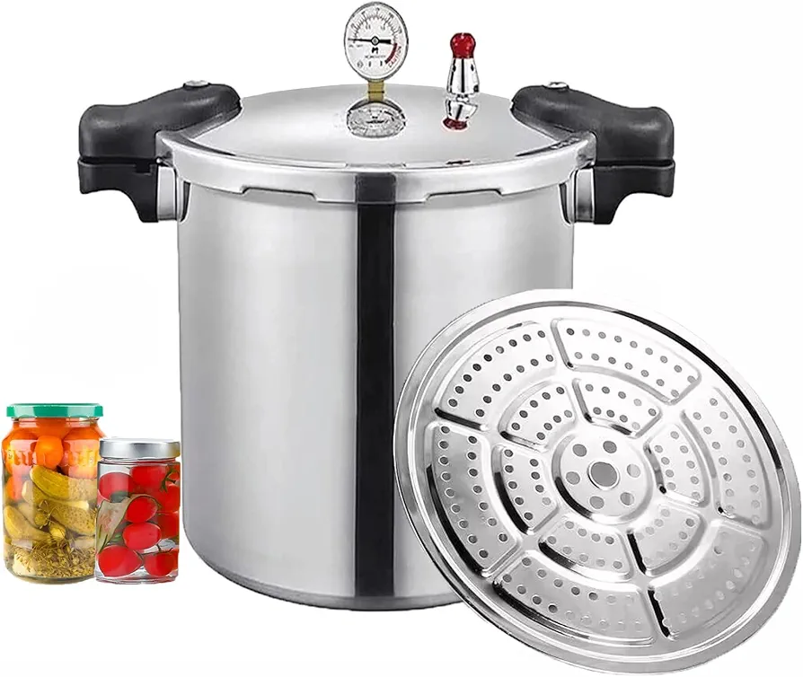 GHKWXUE Pressure Cooker/Olla a presión Compatible con inducción de 25 Cuartos Tanque de presión Manómetro Digital Incorporado de Lujo,con 1 Bandeja de Vapor Alivio de presión 90Kpa/13 PSI (+/- 5%)