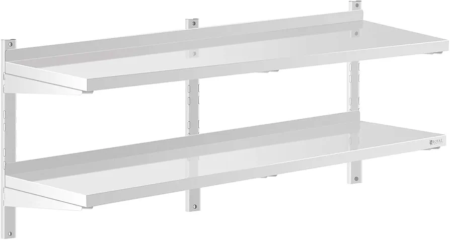 Royal Catering Estante De Pared Metálico Estantería Para Cocina RCWR-1400.4 (Capacidad: 40 kg, Acero Inoxidable, 2 baldas, 40 x 140 cm)