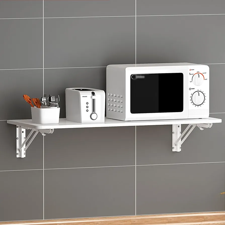 Estante para microondas, organizador de almacenamiento de utensilios de cocina, estante para horno montado en la pared, almacenamiento de cocina que ahorra espacio, decoración moderna de cocina (blanc