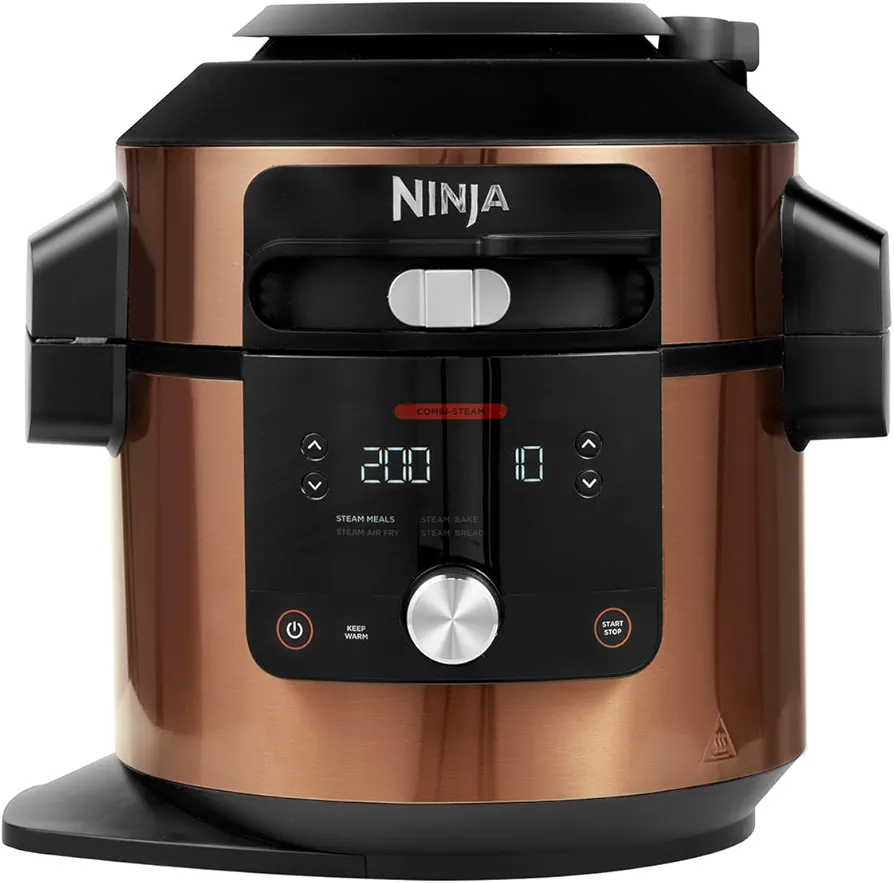 Ninja Foodi MAX Olla eléctrica multifunción con SmartLid, 7,5 l, 12 funciones de cocción en 1, Olla a presión, Freír con aire, Cocción lenta y más, en cobre y negro, Exclusivo de Amazon, OL650EUCP