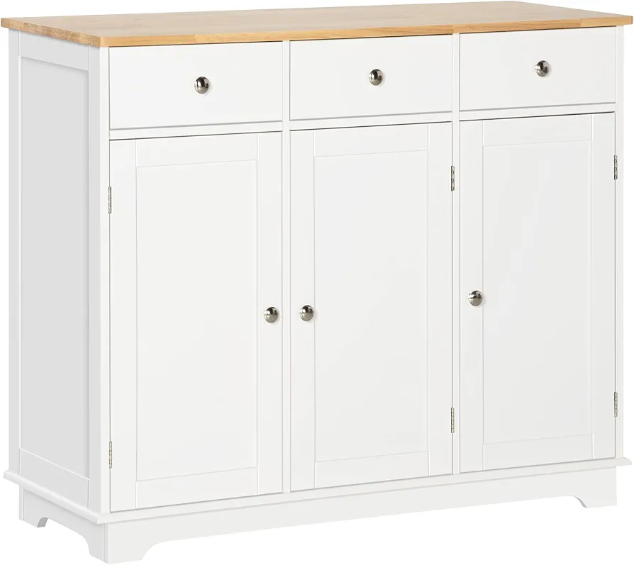 HOMCOM Aparador de Cocina con 3 Cajones 3 Puertas y Estantes Ajustables Mueble Auxiliar de Almacenaje para Comedor Salón Estilo Moderno Antivuelco 101x40x85 cm Blanco