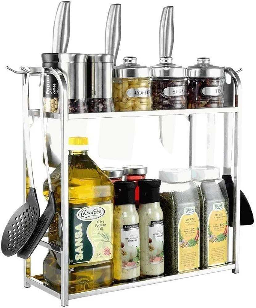 Estante De Cocina Moderno De Acero Inoxidable, Estante De Especias Estante De Cocina Paquete De Estante De Hierbas Estante De Soporte Para Encimera, Para Botes De Especias, Botellas Y Más, 2