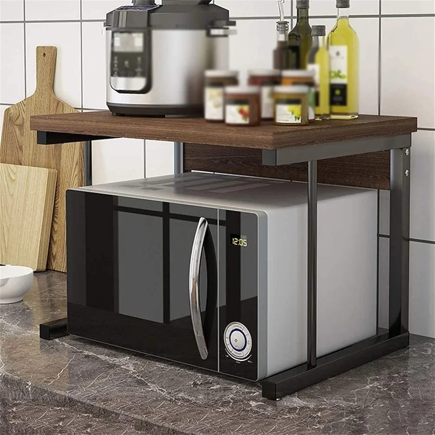 Soporte de cocina para microondas, estante de 2 niveles para almacenamiento de encimera, estante de extensión multifuncional para horno microondas y suministros de cocina, 21.3 x 13.8 x 14 pulgadas