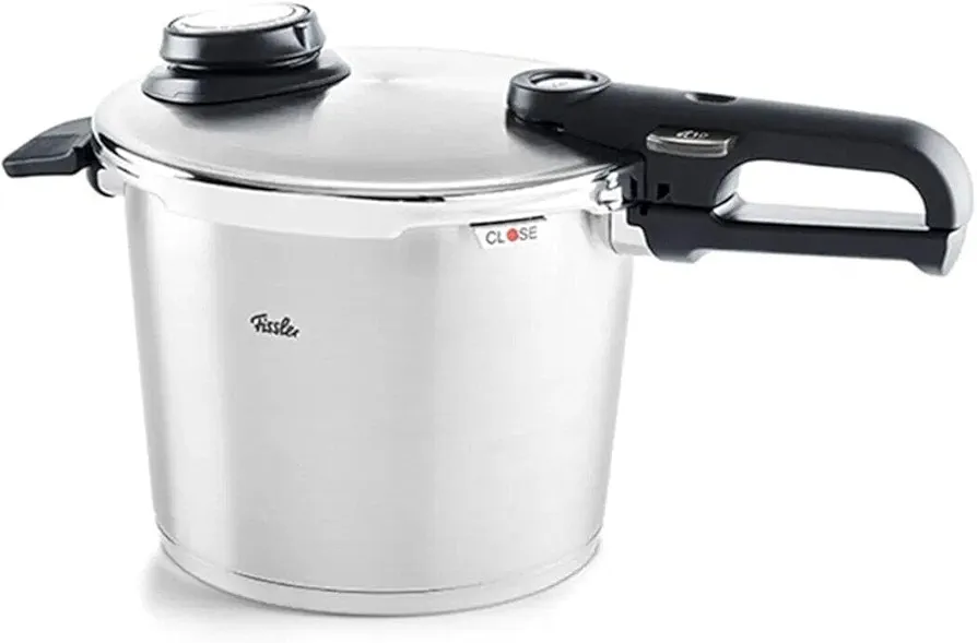 Fissler Vitavit Premium Olla a presión de 6 L y 22 cm de diámetro, acero inoxidable, 4 niveles de cocción, incluye accesorio de cocción al vapor, inducción