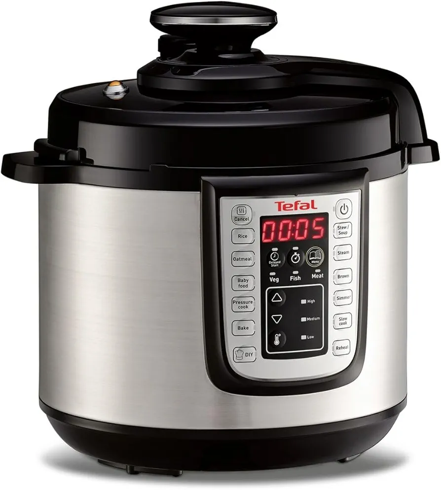 Tefal Fast & Delicious Multicooker - Olla a presión eléctrica 1200 W, 25 programas automáticos, modo manual, incluye recetario, cestillo de cocción al vapor, 6 litros de capacidad