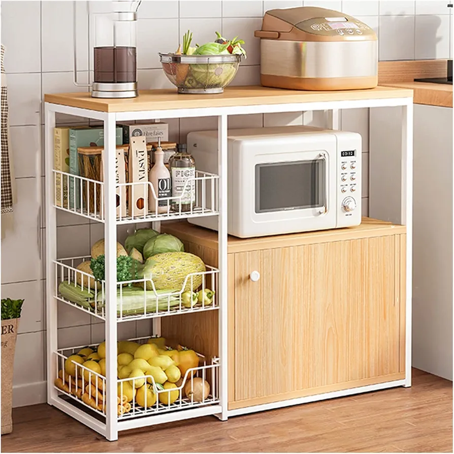 Estante organizador de cocina, estante de almacenamiento de utilidad de 3 niveles, soporte para microondas, soporte de café independiente, estante organizador de acero (color: blanco, tamaño: A)