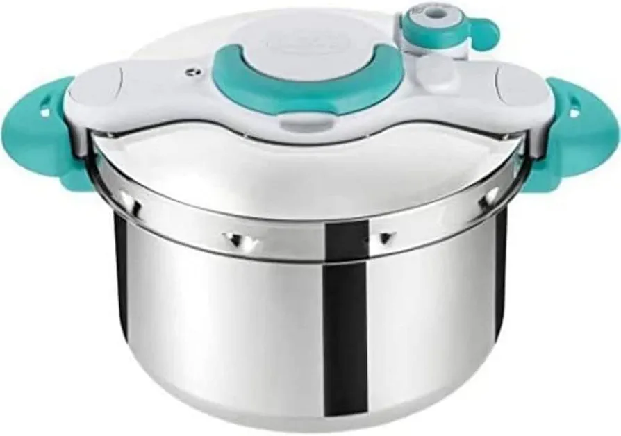 Tefal Seb P4620616 ClipsoMinut' Easy - Olla a Presión, Inoxidable, para Todos los Fuegos (incluido Inducción) + Libre 100 Recetas, Azul, 4,5 L, Acero Inoxidable, 23.5 x 39 x 29.5 cm