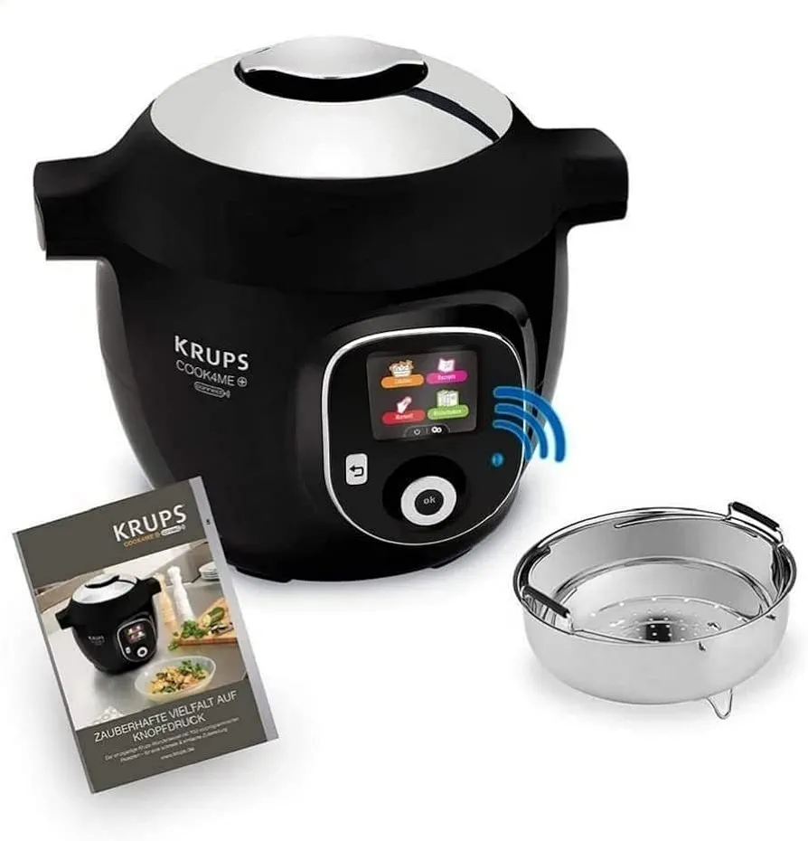 Krups CZ7158 Cook4Me+ Connect - Robot de cocina (1.600 W, olla a presión eléctrica, incluye aplicación gratuita, control Bluetooth, 4 litros de capacidad), color negro y gris