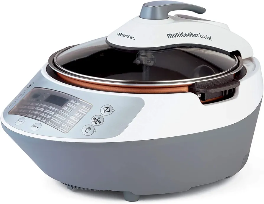 Ariete Olla a presión multifunción 2945 Multicooker Twist con cuchilla batidora, pantalla LCD, 30 programas predefinidos, recipiente de 5 l, libro de recetas (francés no garantizado), blanco/gris