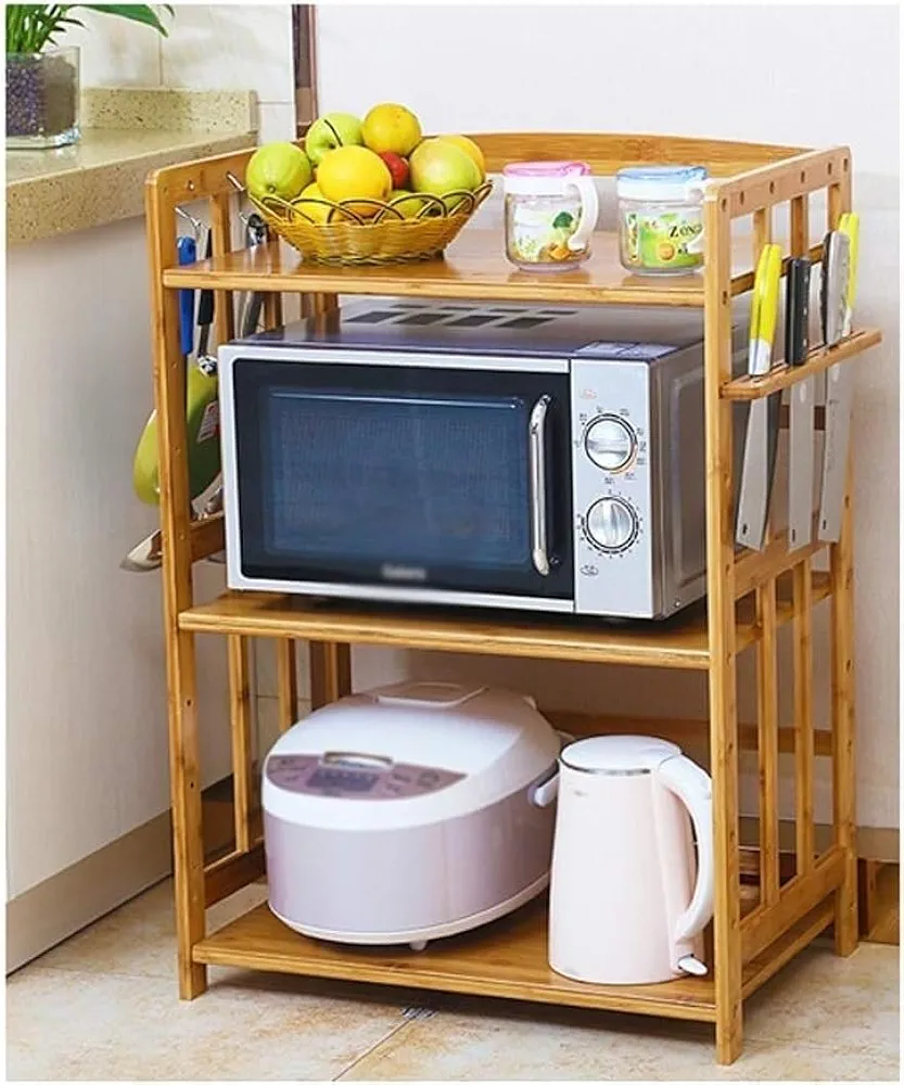 Soporte para microondas Estante para microondas Estante para Almacenamiento de Cocina Rejilla de bambú para Horno microondas Rejilla para condimentos Rejilla de Almacenamiento Estante de Cocina