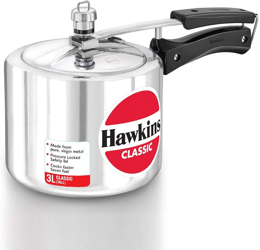 Hawkins Olla a presión clásica de 3 litros, diseño alto, tapa interior, mejor cocina, color plateado (CL3T)